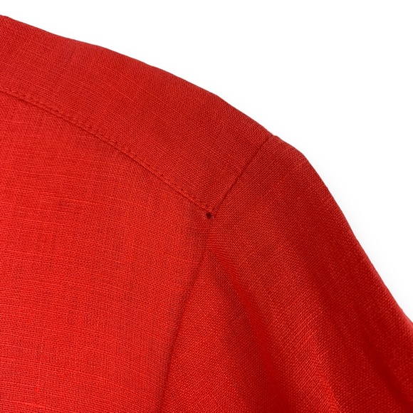 Eileen Fisher Orange 100% Linen Mandarin Collar Shirt Dress - Picture 8 of 9